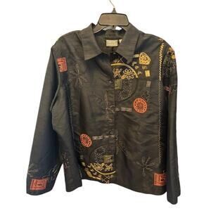 Chico's Additions Black Floral Embroidered Lined Button Jacket Size 3 (XL)